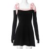 Black Off-shoulder Bow Long Sleeve Mini Dress
