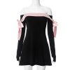 Black Off-shoulder Bow Long Sleeve Mini Dress