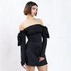 Black Off-shoulder Bow Long Sleeve Mini Dress