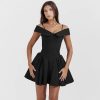 Black Off-Shoulder Frill Mini Dress