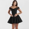 Black Off-Shoulder Frill Mini Dress