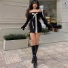 Black Off-Shoulder Long Sleeve Bow Mini Dress