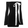 Black Off-Shoulder Long Sleeve Bow Mini Dress