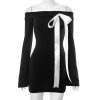 Black Off-Shoulder Long Sleeve Bow Mini Dress