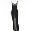Black Polka Dot Lace Sheer Cupped Maxi Dress