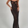 Black Polka Dot Lace Sheer Cupped Maxi Dress