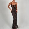 Black Polka Dot Lace Sheer Cupped Maxi Dress