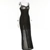 Black Polka Dot Lace Sheer Cupped Maxi Dress