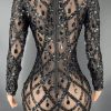 Black Rhinestones Full Wrap Dress