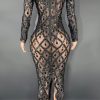 Black Rhinestones Full Wrap Dress