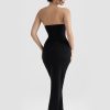 Black Satin Sweetheart Bodycon Midi Dress