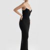 Black Satin Sweetheart Bodycon Midi Dress
