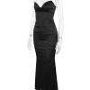 Black Satin Sweetheart Bodycon Midi Dress