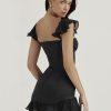 Black Sleeveless Backless Ruffle Mini Dress