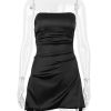 Black Tube Corset Satin Mini Dress