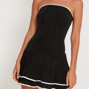 Black Tube Frill White Trim Mini Dress