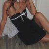 Black Tube Strappy Bow Design Mini Dress