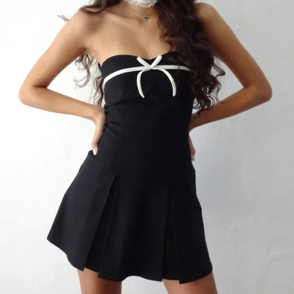 Black Tube Strappy Bow Design Mini Dress