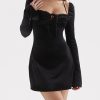 Black velvet Halter Long Sleeve Mini Dress