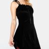 Black Velvet Ruched Bust A-line Mini Dress