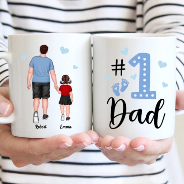 Blue Back View Dad And Son Daughter Kids Walking #1 Dad Personalized Mug
