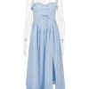 Blue Broderie Anglais Slit Midi Dress