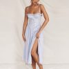 Blue Broderie Anglais Slit Midi Dress