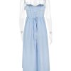 Blue Broderie Anglais Slit Midi Dress