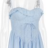 Blue Broderie Anglais Slit Midi Dress