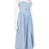 Blue Broderie Anglais Slit Midi Dress