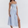 Blue Broderie Anglais Slit Midi Dress