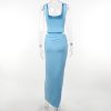 Blue Corset Top And Slit Maxi Skirt Set