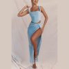 Blue Corset Top And Slit Maxi Skirt Set
