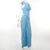 Blue Corset Top And Slit Maxi Skirt Set
