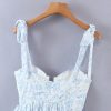 Blue Floral Bustier Tie Up Frill Mini Dress