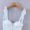 Blue Floral Bustier Tie Up Frill Mini Dress