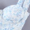 Blue Floral Bustier Tie Up Frill Mini Dress