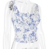 Blue Floral Print Hook Corset Top