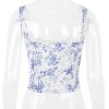 Blue Floral Print Hook Corset Top