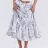 Blue Floral Print Midi Skirt