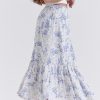 Blue Floral Print Midi Skirt