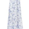 Blue Floral Print Midi Skirt