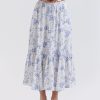 Blue Floral Print Midi Skirt