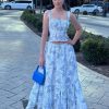 Blue Floral Print Midi Skirt