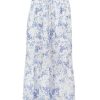 Blue Floral Print Midi Skirt