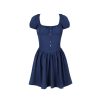 Blue Short Sleeve Buttoned Frill Mini Dress