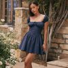Blue Short Sleeve Buttoned Frill Mini Dress