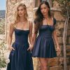 Blue Short Sleeve Buttoned Frill Mini Dress