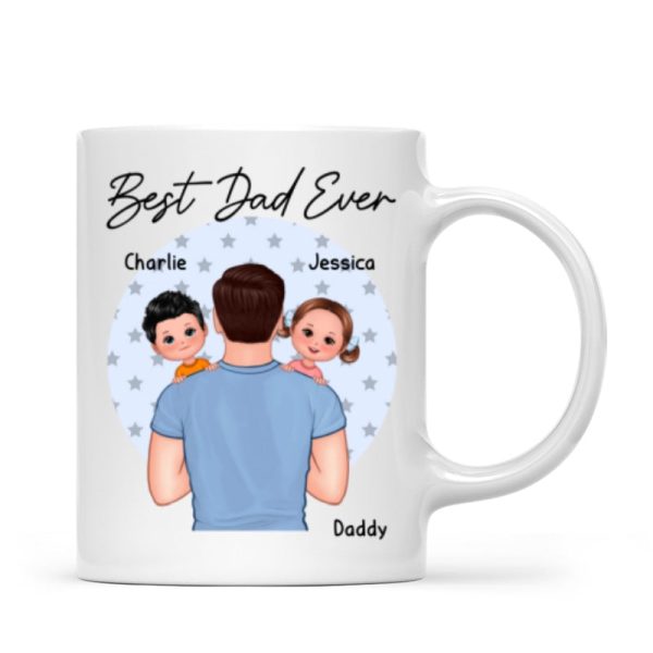 Blue Stars Dad Carrying Kids On Shoulder Gift For Dad Personalized Mug