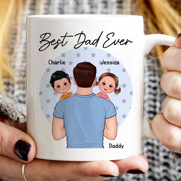 Blue Stars Dad Carrying Kids On Shoulder Gift For Dad Personalized Mug